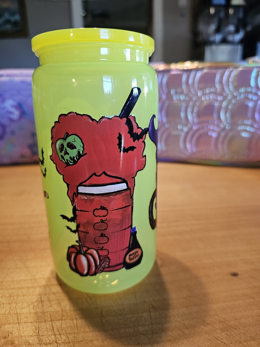 Neon Green Halloween Tumbler with "Hocus Pocus" Inspired Design 16oz